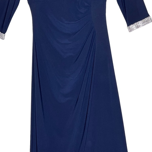 R&M Richards Blue Ruched 3/4 Sleeve Maxi Gown Rhinestone Size 10P NWT Elegant - Picture 6 of 15